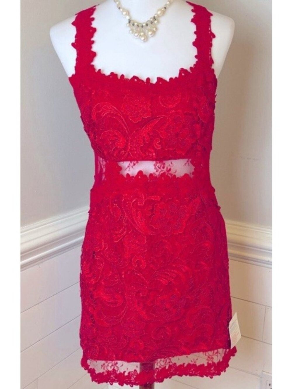 Venus size 14 mini lace red dress razor back sexy cross bodycon holiday party